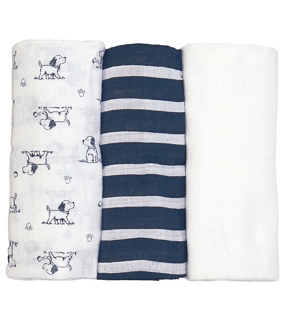 3 Pack Muslin Blanket Set Puppy
