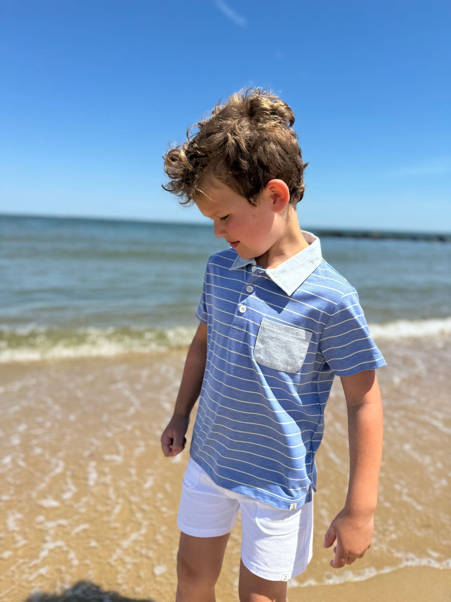 Blue and Yellow Striped Slub Anchor Polo