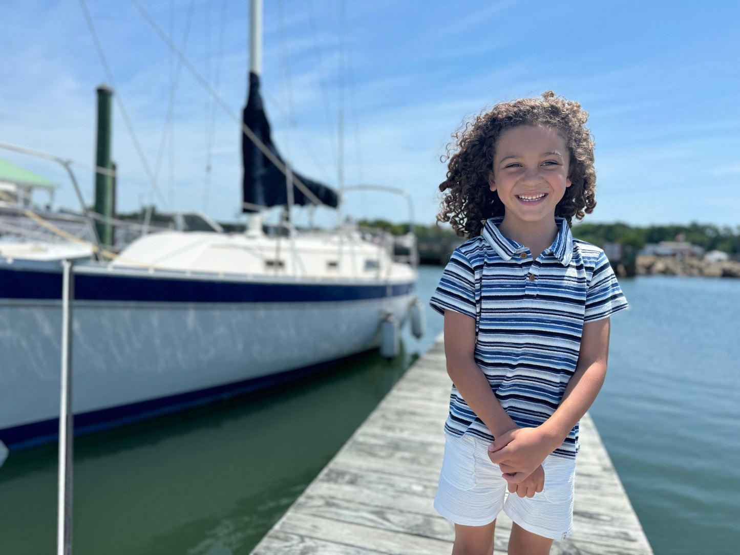 Navy Striped Admiral Polo