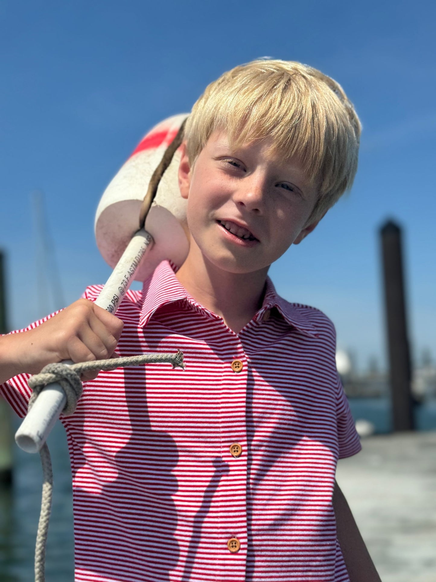 Red and White Striped Tiller Jersey Shirt