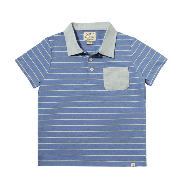 Blue and Yellow Striped Slub Anchor Polo