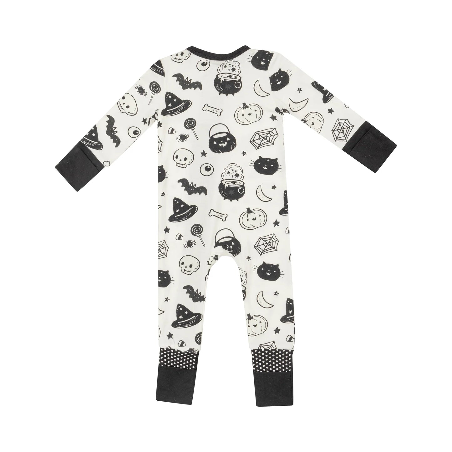 Glow-in-the-Dark Black and White Halloween 2way Zipper Romper