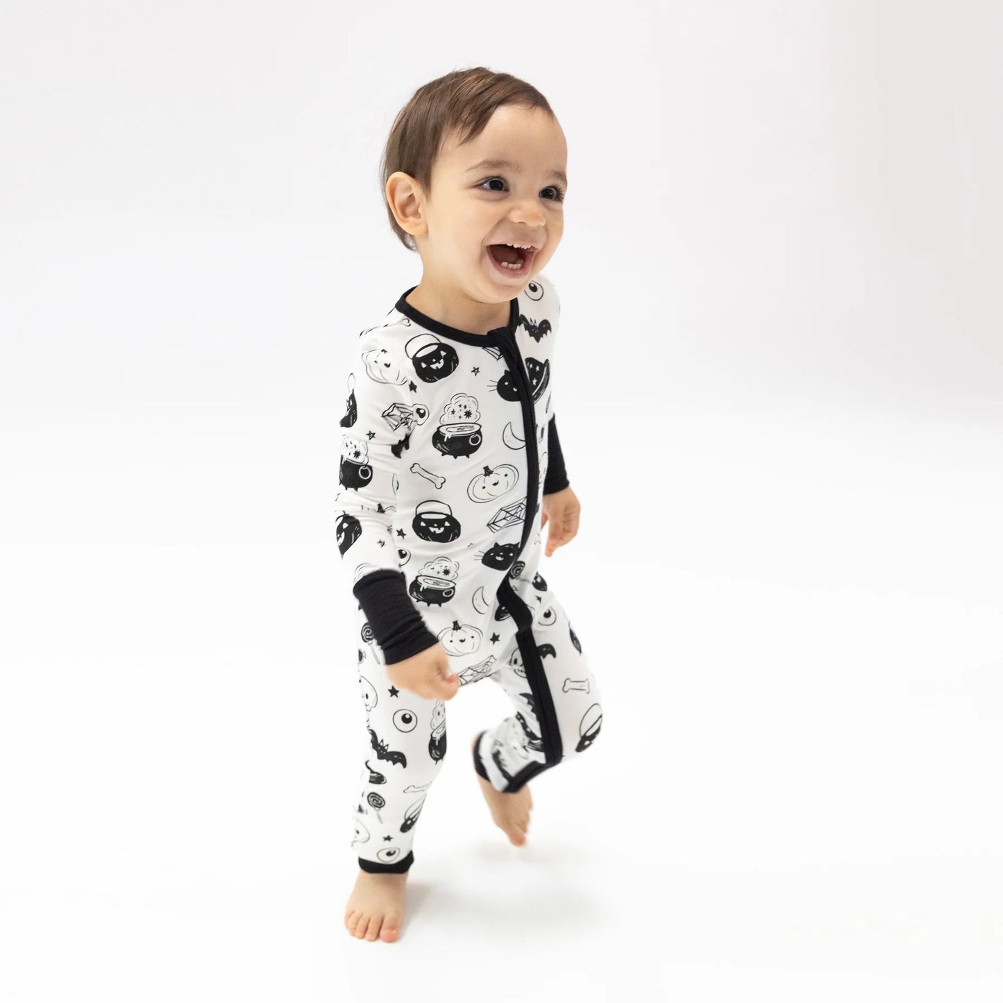 Glow-in-the-Dark Black and White Halloween 2way Zipper Romper