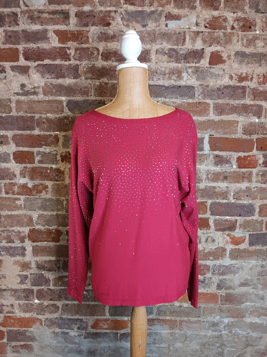 Red Dolman Sweater with Silver Sparkles