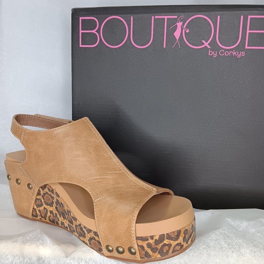 Corky's Leopard Taupe Carley Wedge