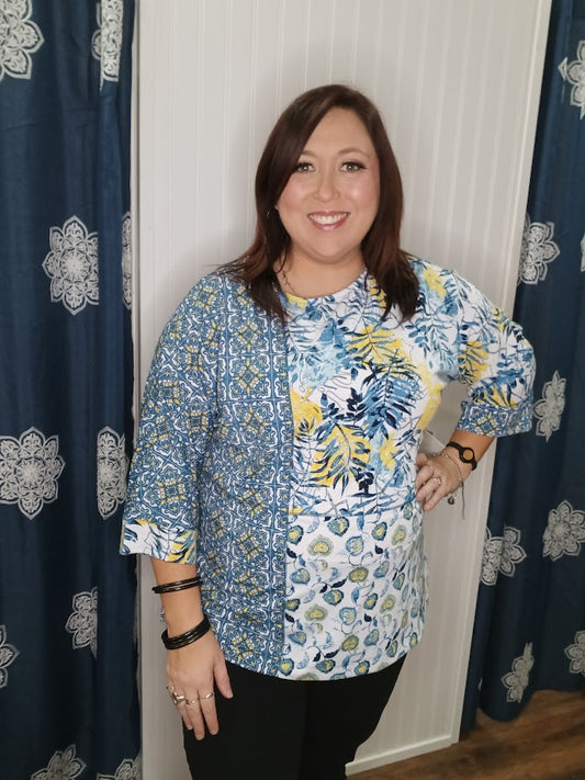 Blue and Yellow Dolman Sleeve Top