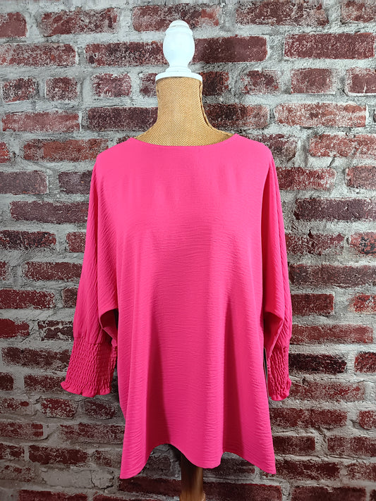 Bright Pink Faux Button Back Blouse 100% Polyester Faux Buttons on Back