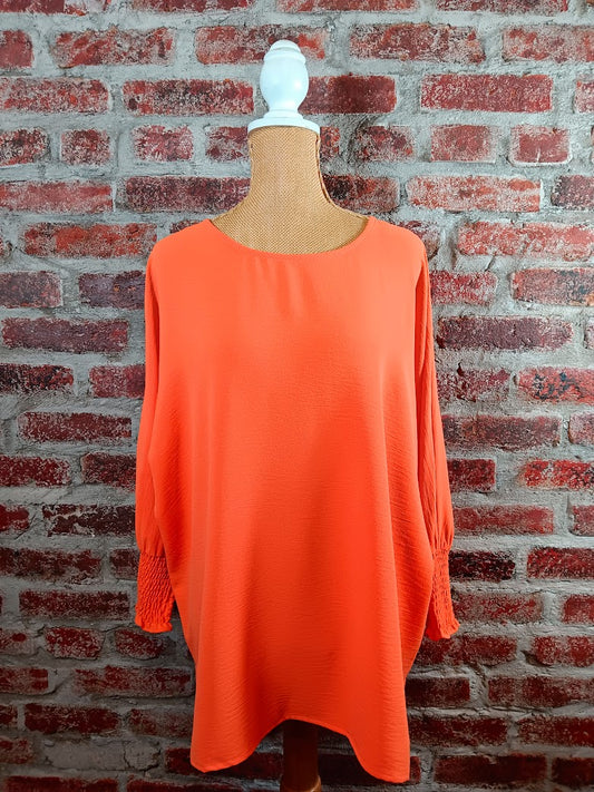 Bright Melon 3/4 Sleeve Blouse 100% Polyester Back Faux Button Detail