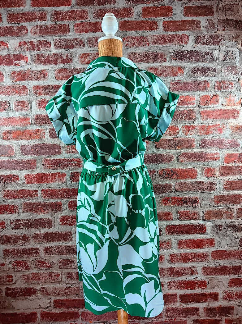 Green and White Floral Print Dress