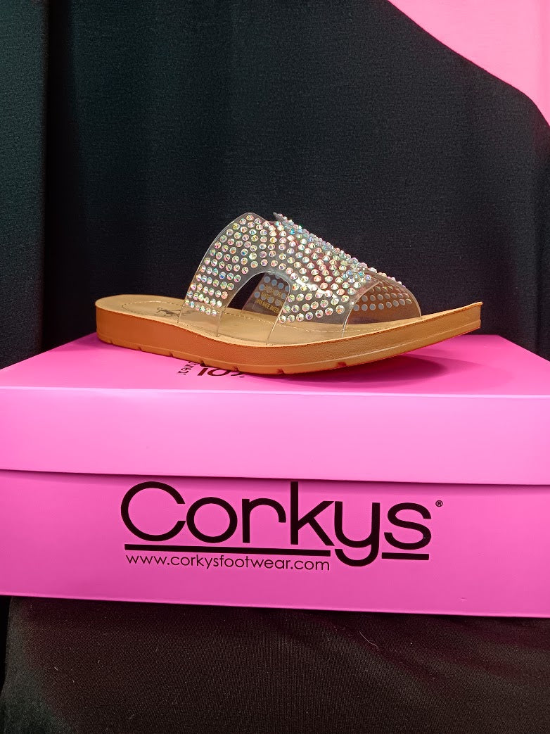 Corkys Flat Clear Sandal with Glitter