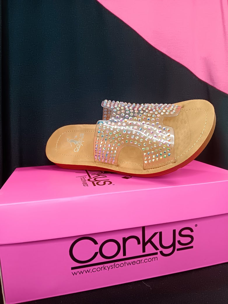 Corkys Flat Clear Sandal with Glitter