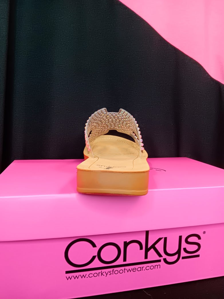 Corkys Flat Clear Sandal with Glitter