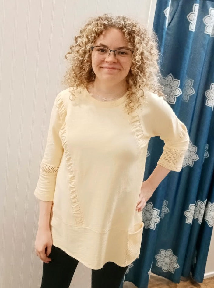 3/4 Sleeve Mesh Accent Sunshine Colored Top