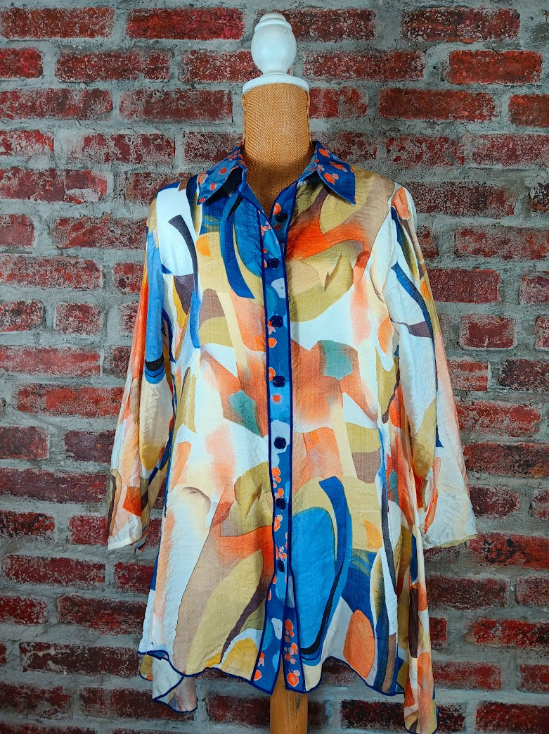 Gold and Blue Woven Printed Tunic