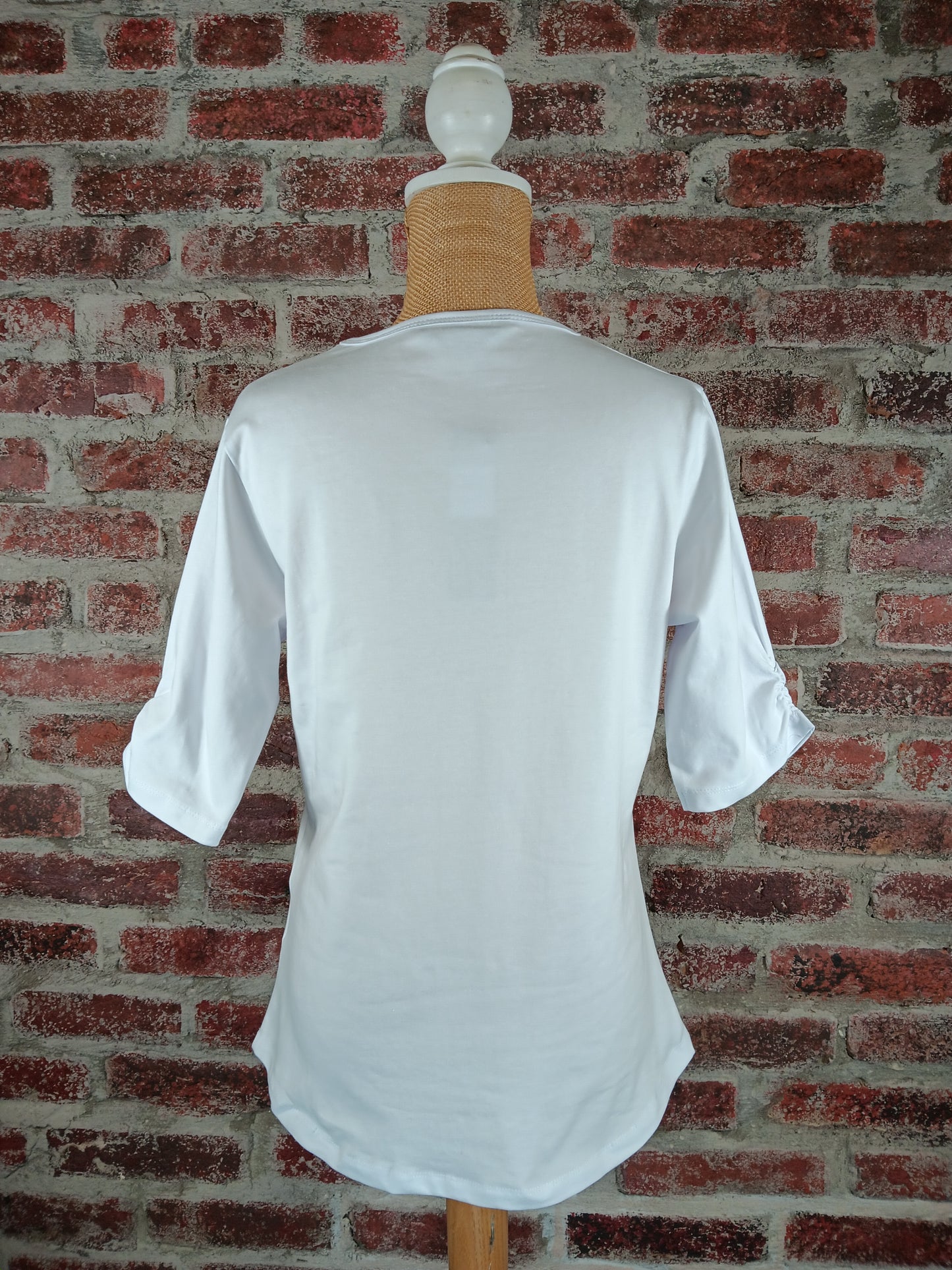 Red/White Ruched V-Neck Top Short Sleeve