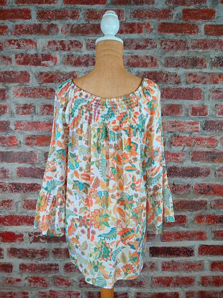 Multicolored Floral 3/4 Ruffle Sleeve Top