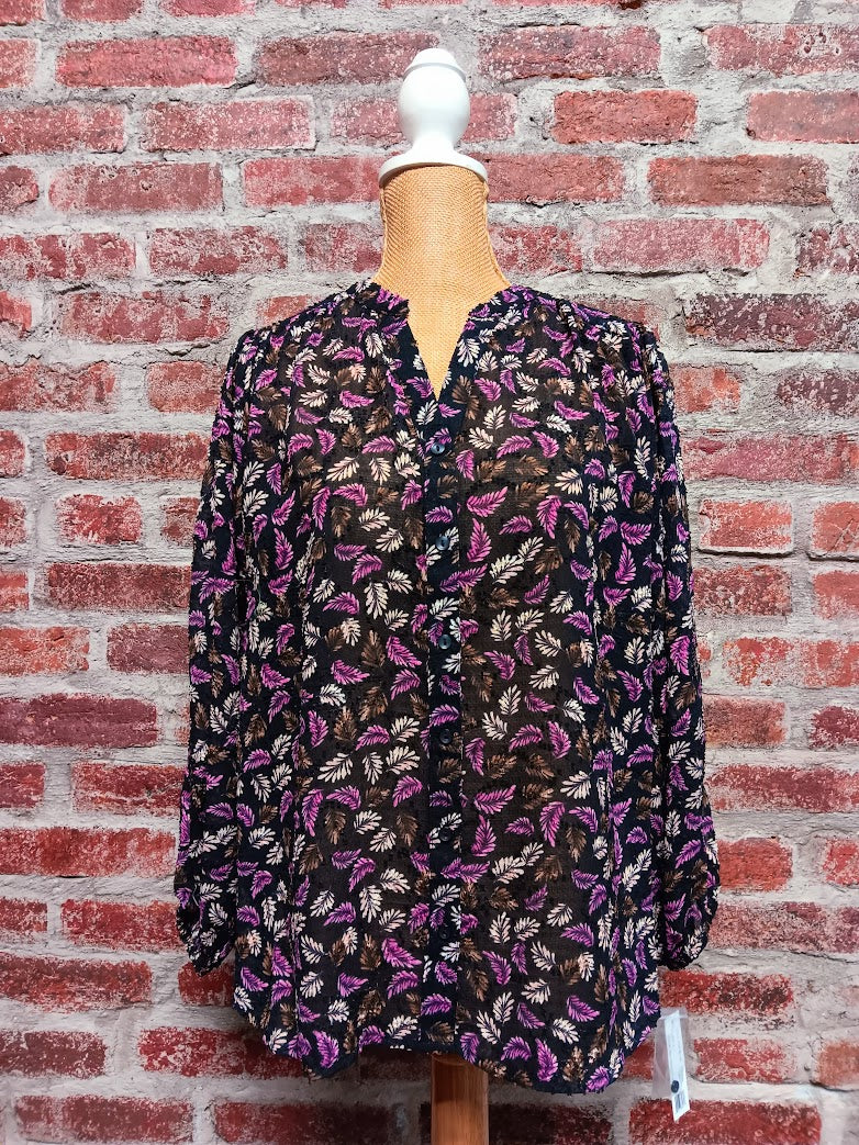 Purple and Black Cocoa Long Sleeve Blouse