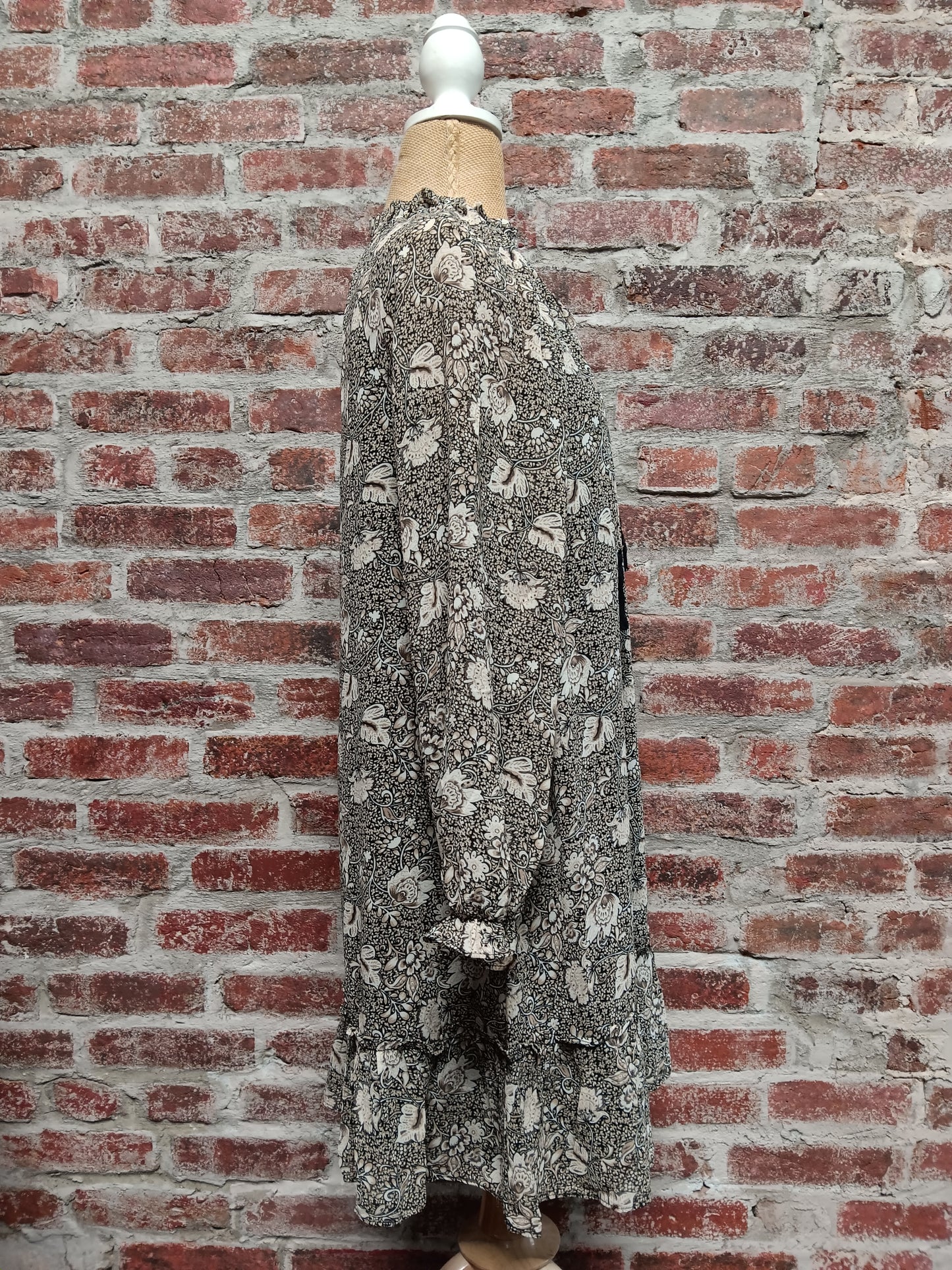 Black and Ivory Floral Ruffle Dress