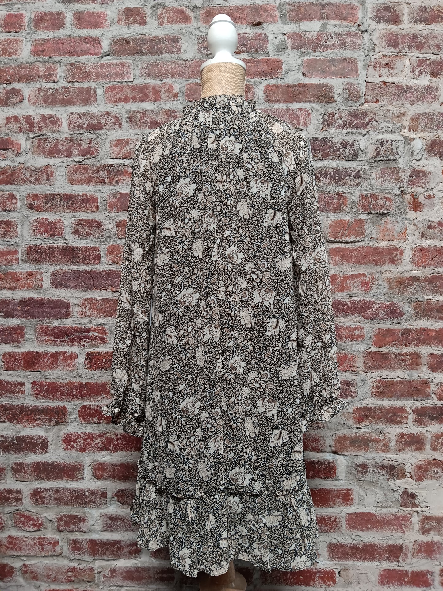 Black and Ivory Floral Ruffle Dress