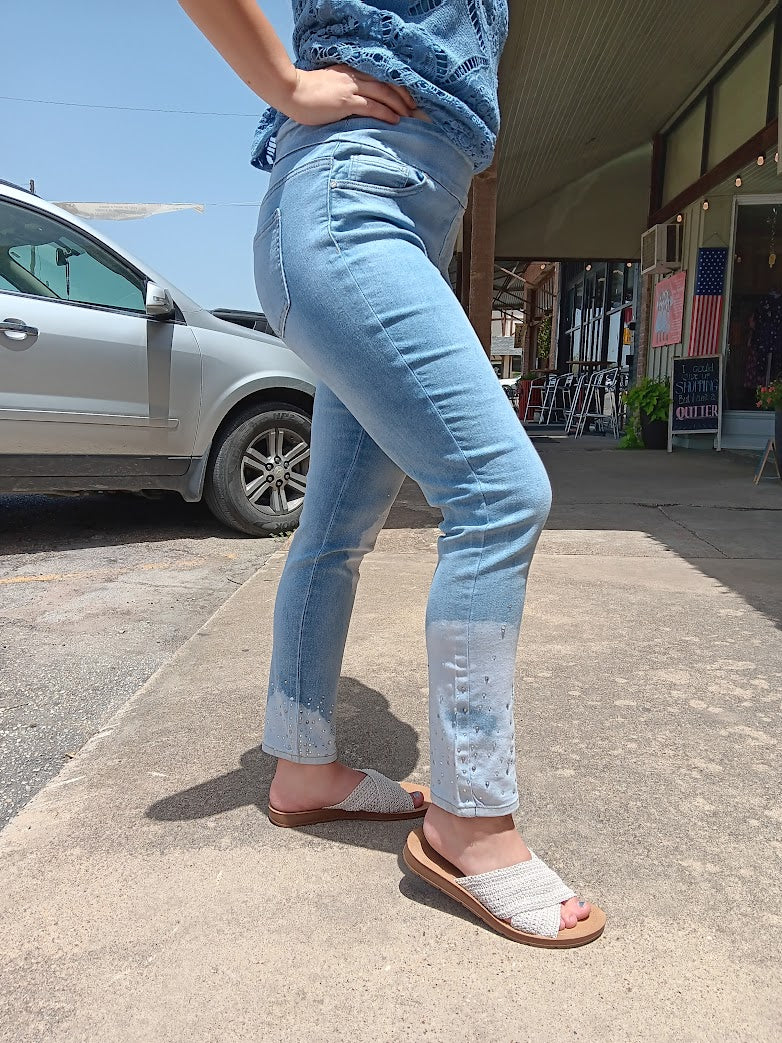 Bleach Blue Studded Ankle Pants