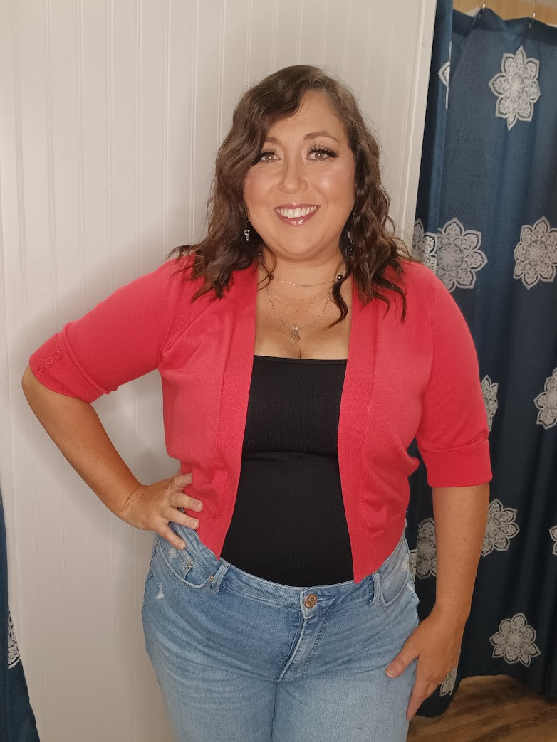 Coral Elbow Sleeve Shrug