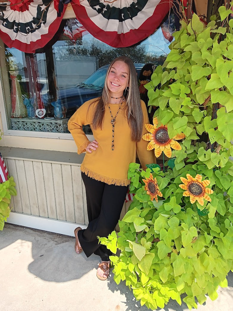 Gold Fringe Hem Pullover