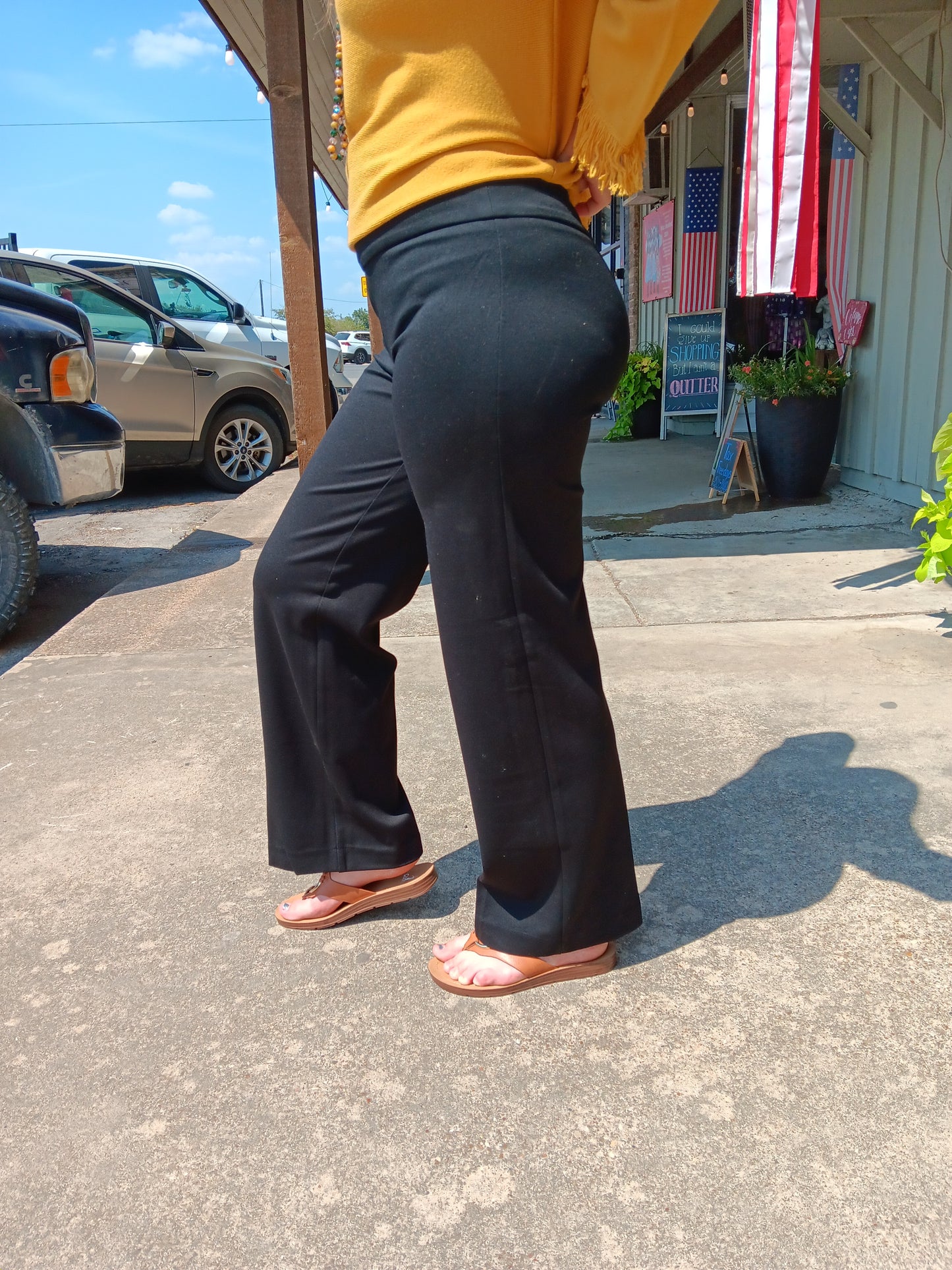 Black Pull-On Pants w/Faux Buttons
