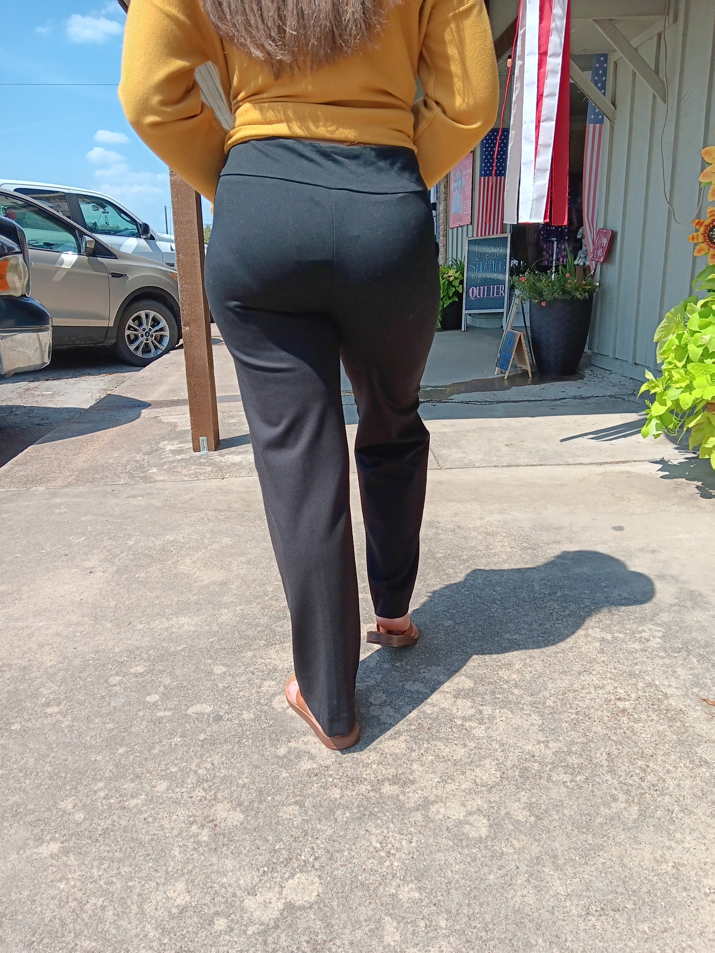 Black Pull-On Pants w/Faux Buttons