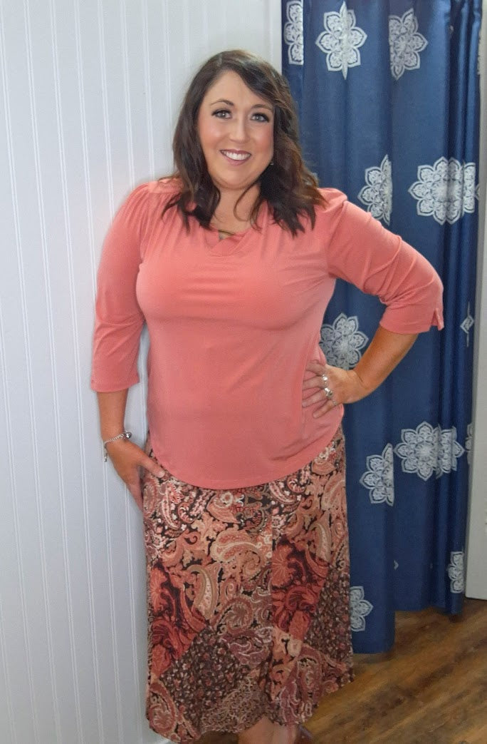 Brown Rose Print Skirt