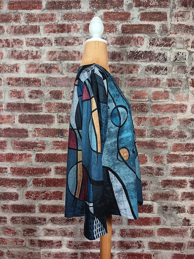 Blue Long Sleeve Abstract Tunic Top (Plus-Sized)