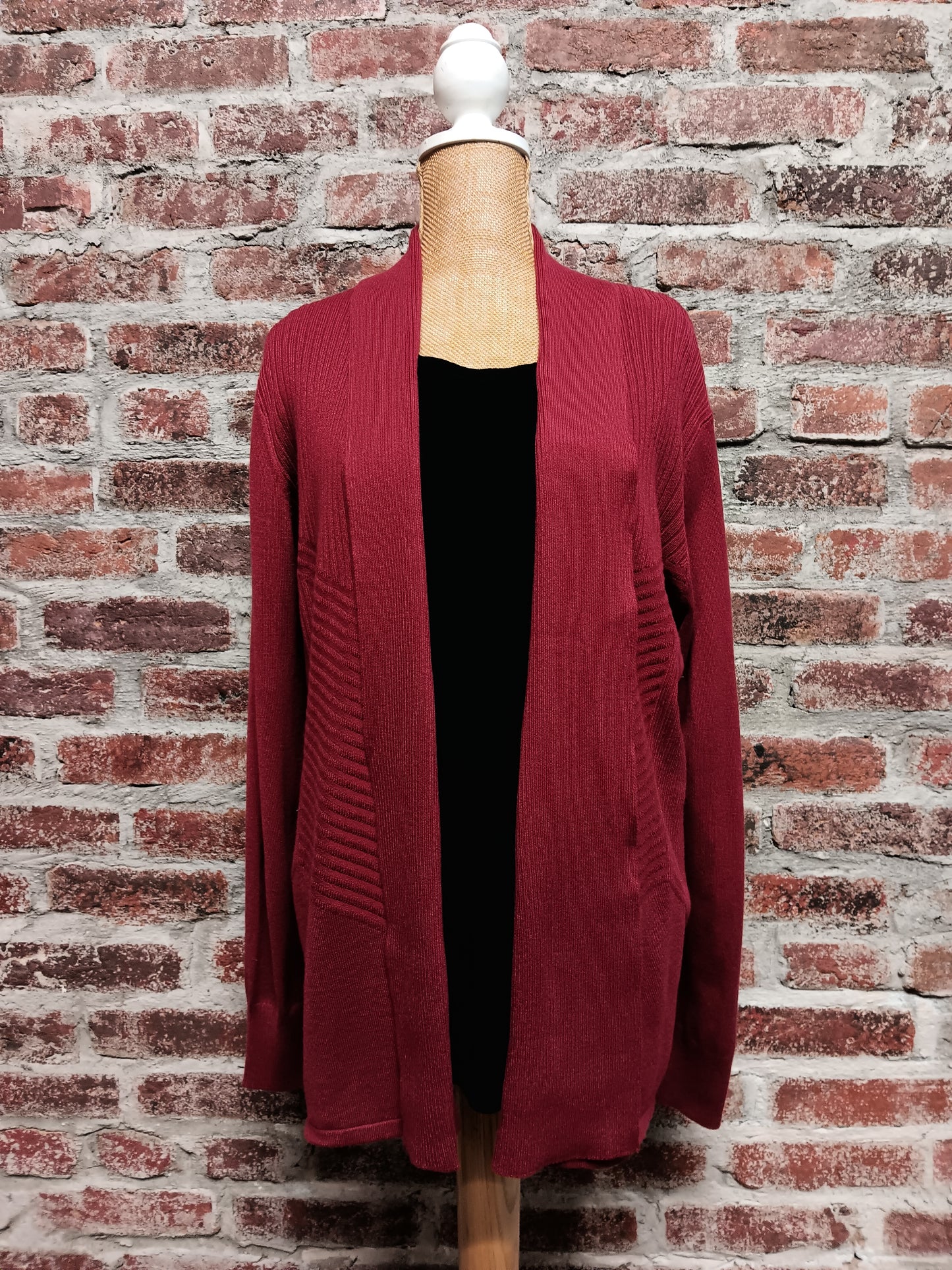 Crimson Ribbed Long Sleeve Cardigan