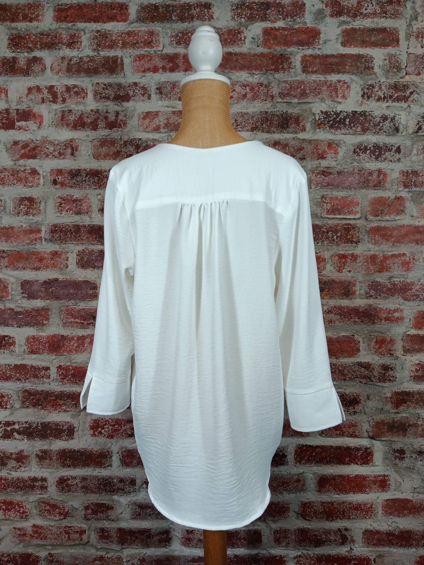 Olive/Ivory/Black Long Sleeve V-neck Faux Button Blouse