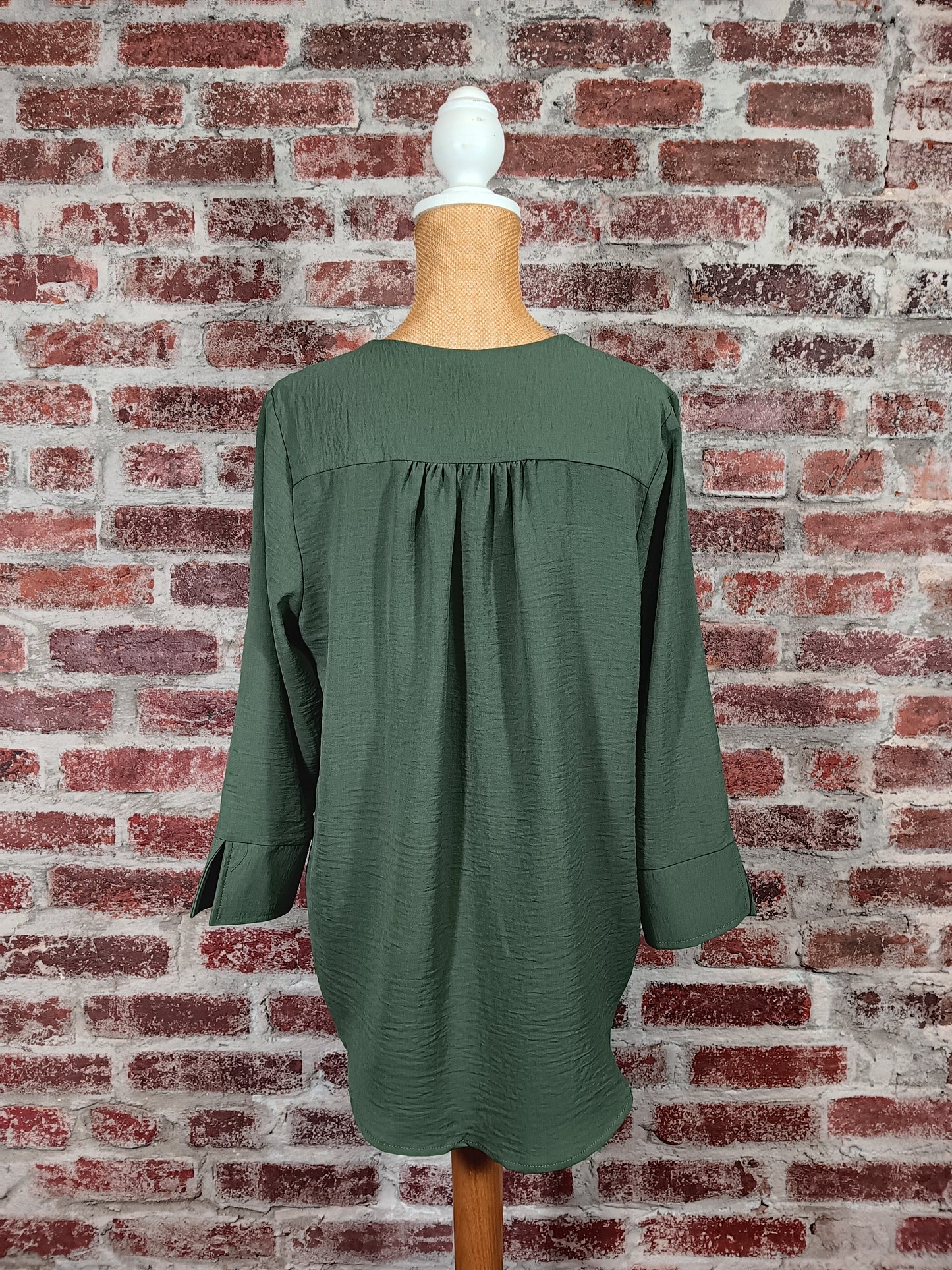 Olive/Ivory/Black Long Sleeve V-neck Faux Button Blouse