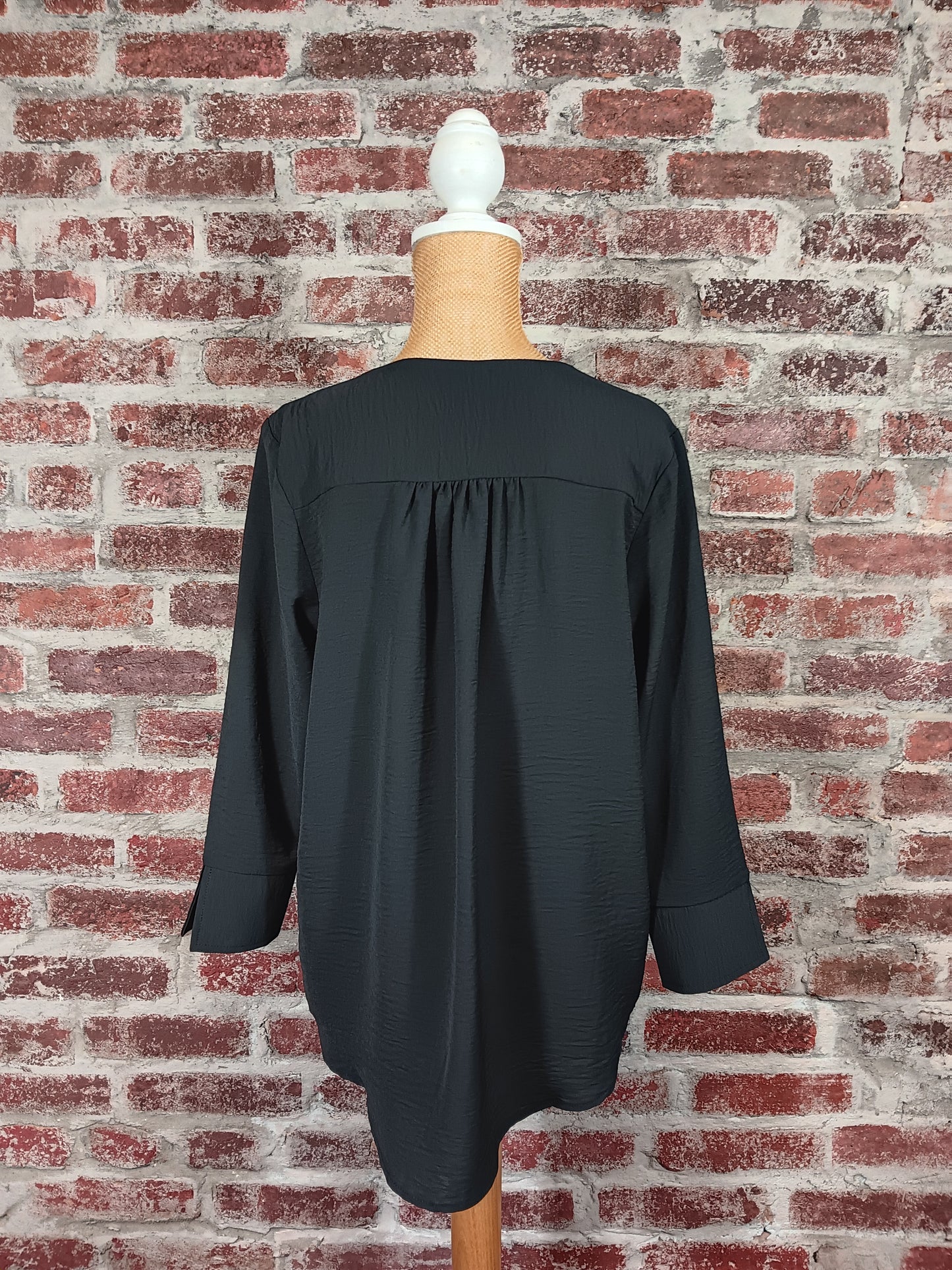 Olive/Ivory/Black Long Sleeve V-neck Faux Button Blouse
