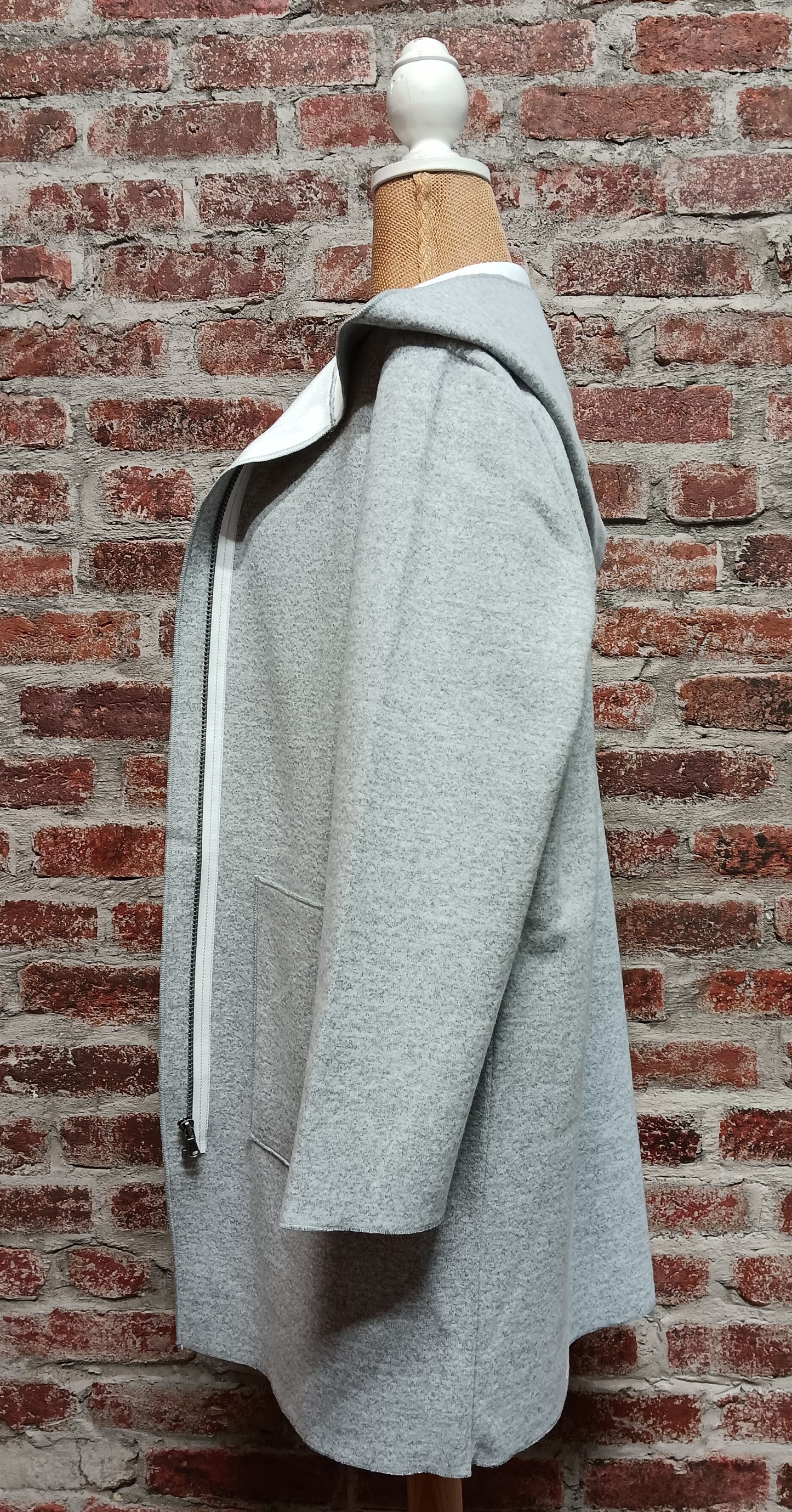 Long Heather Gray Fleece Lined Zip-Up Jacket