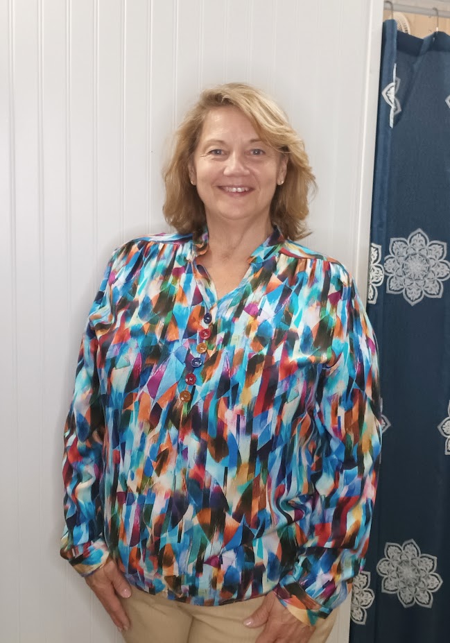 Multicolored Rich Jewel Tone Colors Brushstroke V-neck Top