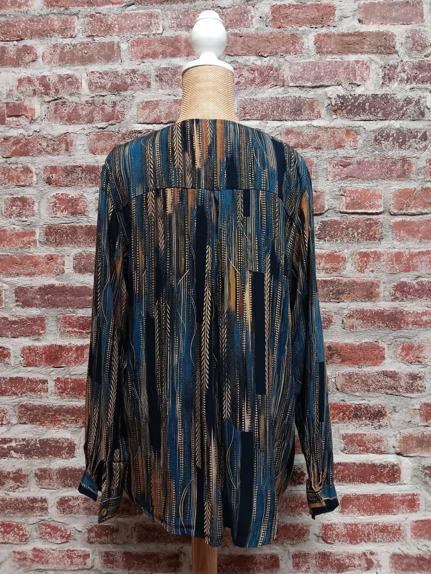 Teal and Gold Multicolored Striped Button-up Blouse