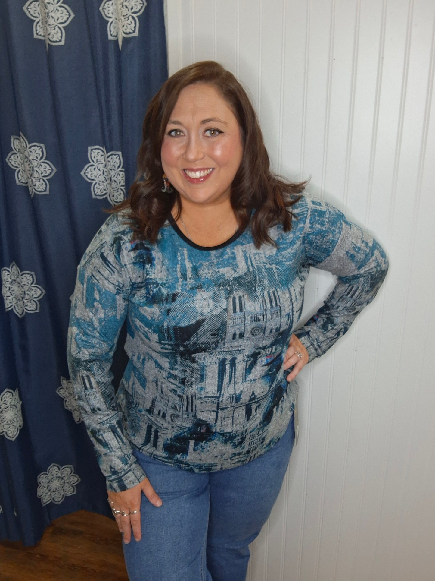 Celestial Blue and Gray Long Sleeve Top