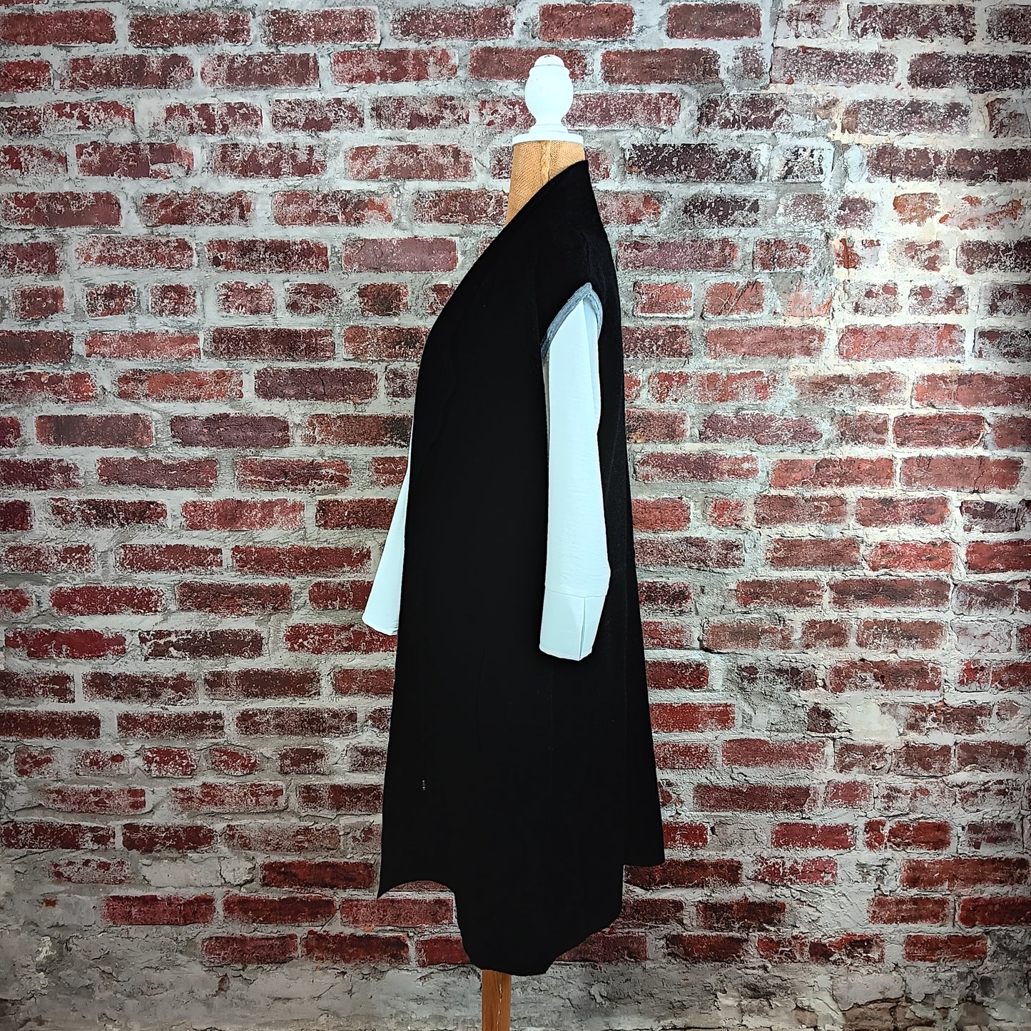 Long Black Drawstring Vest w/Pockets