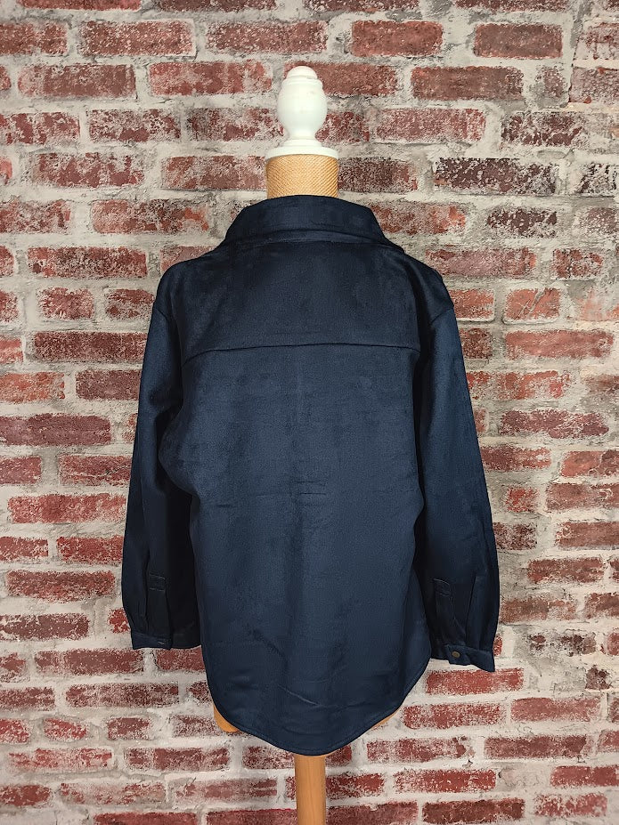 Navy Faux Suede Button-Up Top