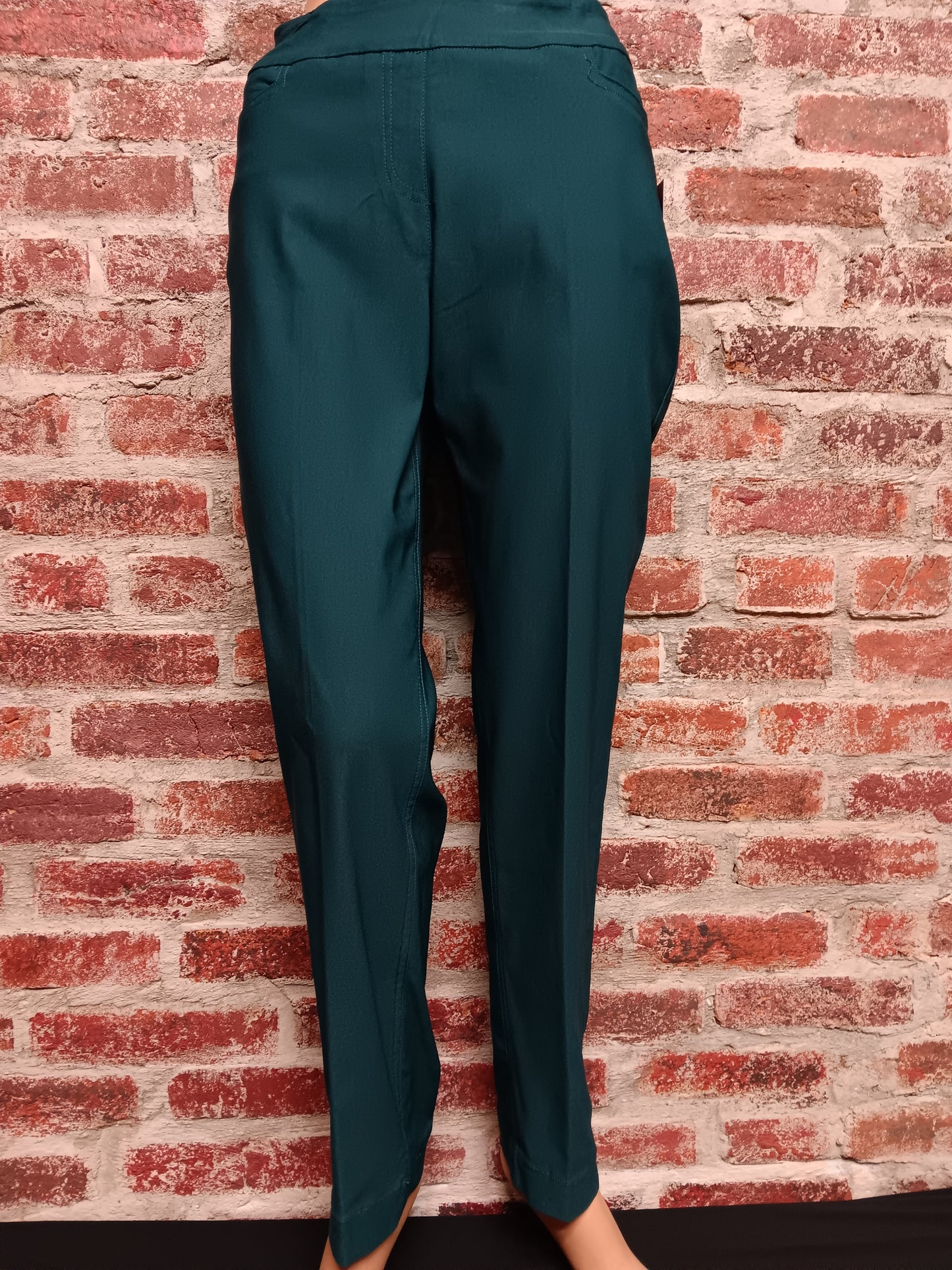 Teal Slimsation Pull On Ankle Pant With Front And Back Pockets