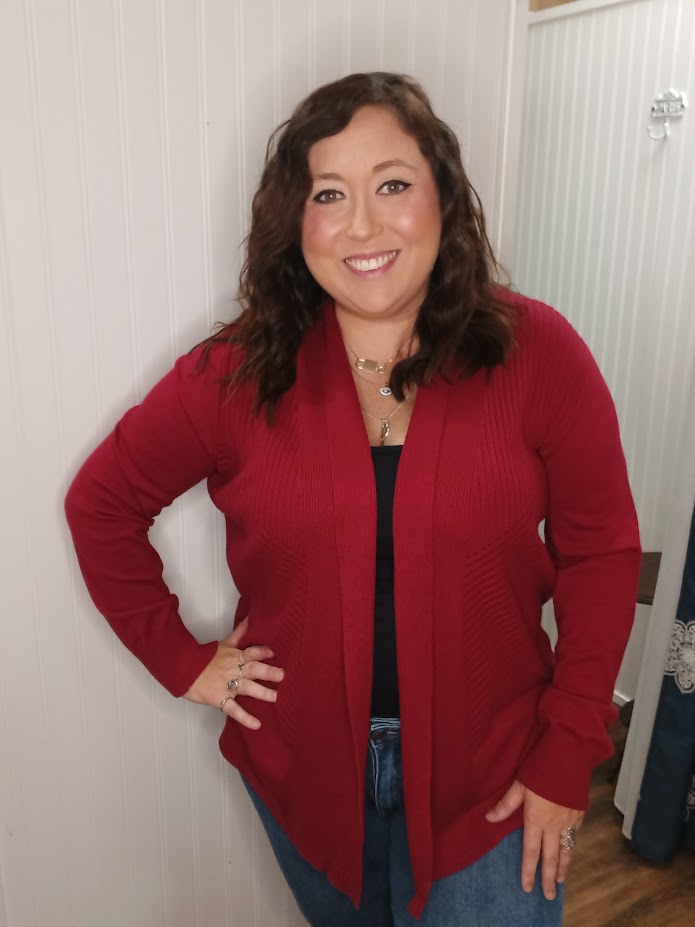 Crimson Ribbed Long Sleeve Cardigan