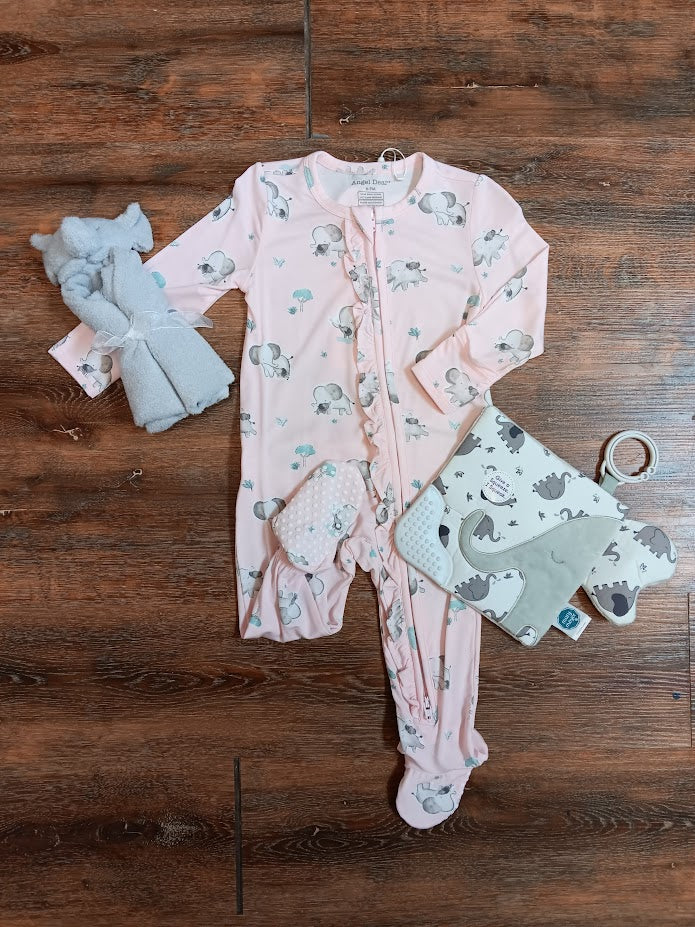 Pink Elephants 2way Zipper Footie