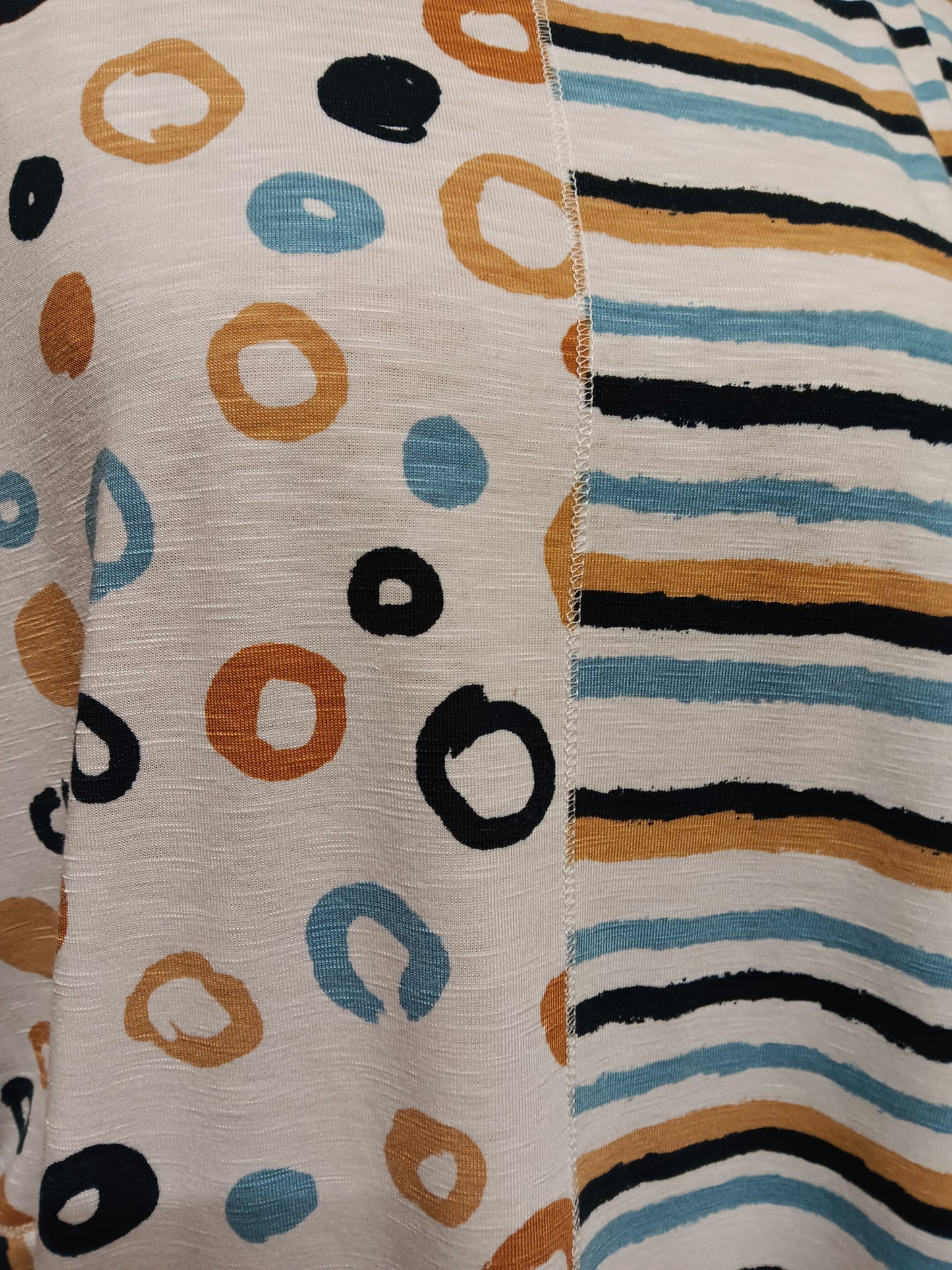 Blue/Sandstone Dot Stripe Multipanel 3/4 Sleeve Top