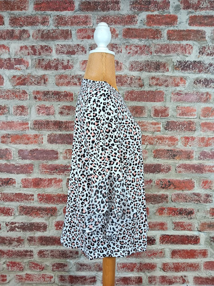 Blush Animal Print 3/4 Flounce Sleeve Top
