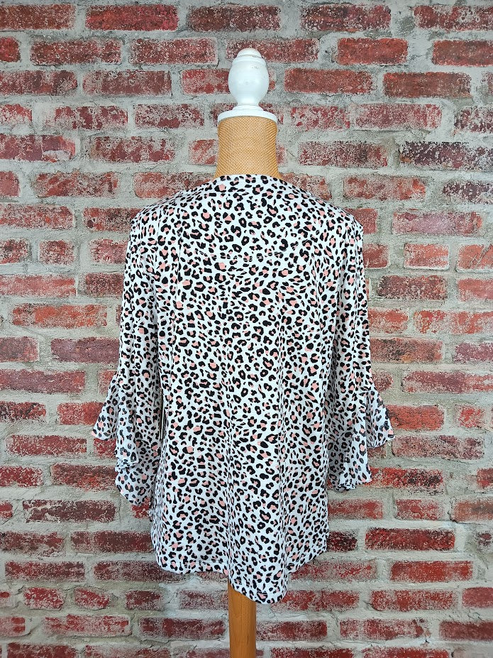 Blush Animal Print 3/4 Flounce Sleeve Top