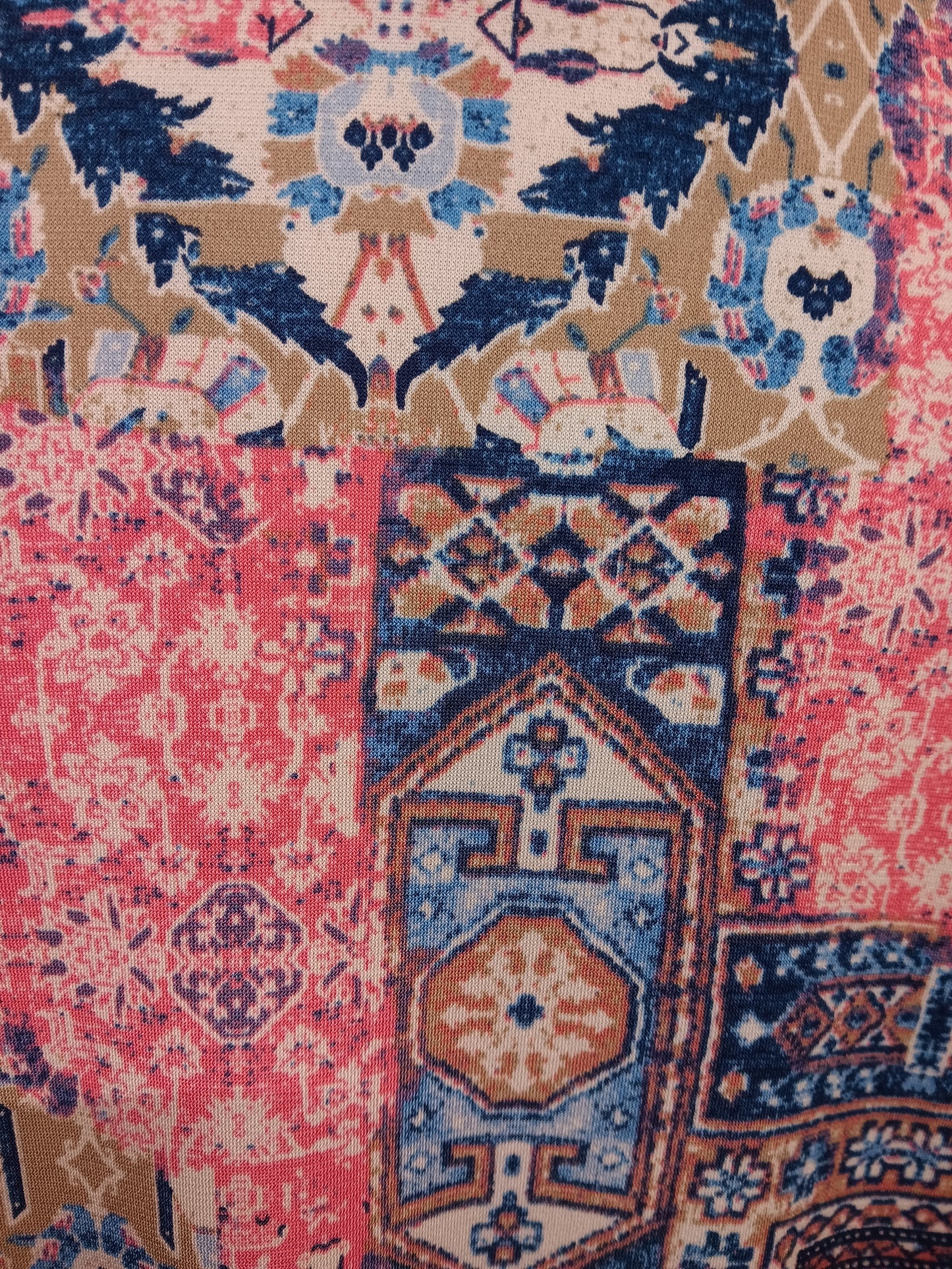 Pink And Denim Patterned 3/4 Sleeve Plus Size Top