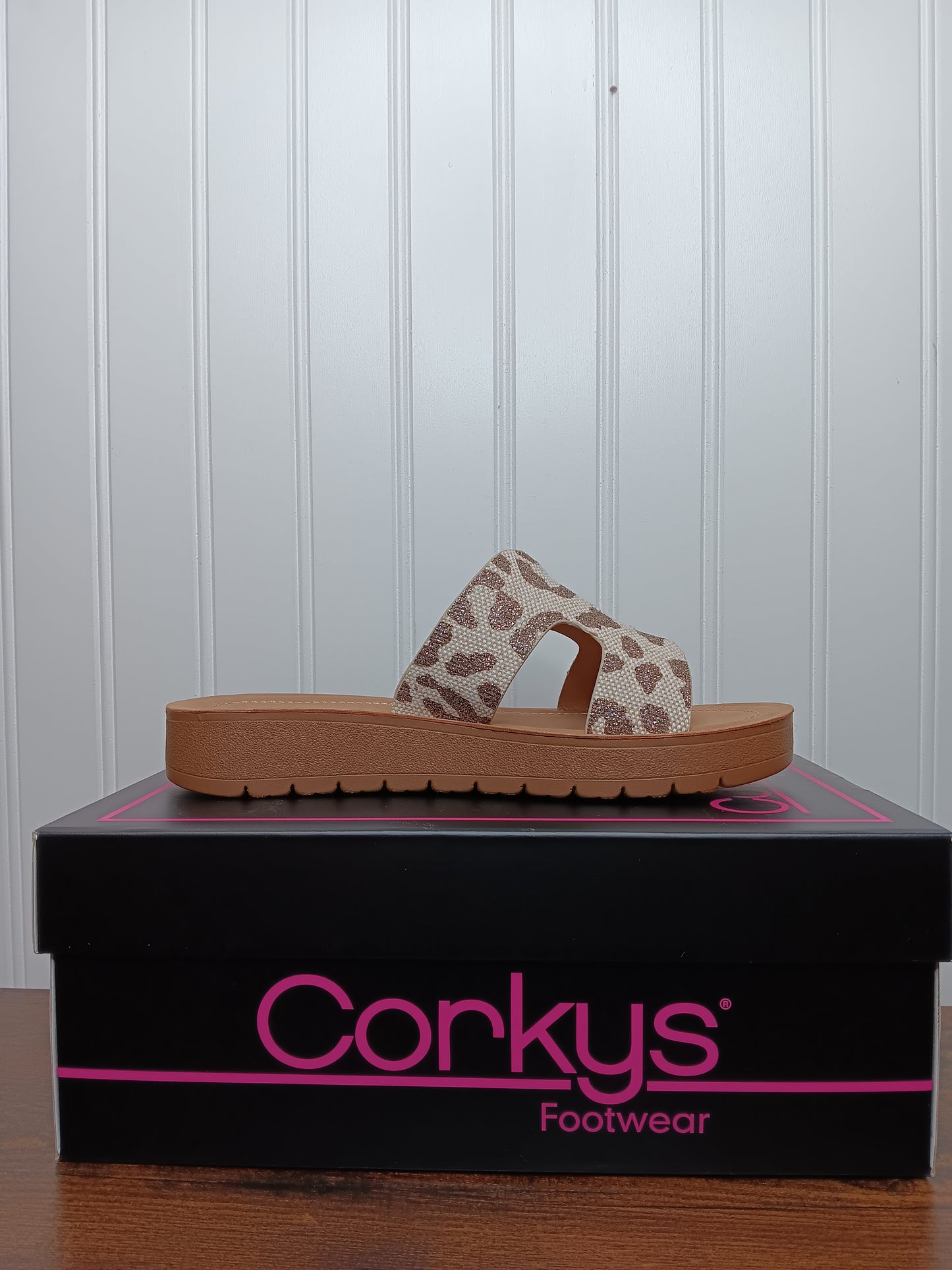 Hold Please Tan Sparkle Leopard Sandal