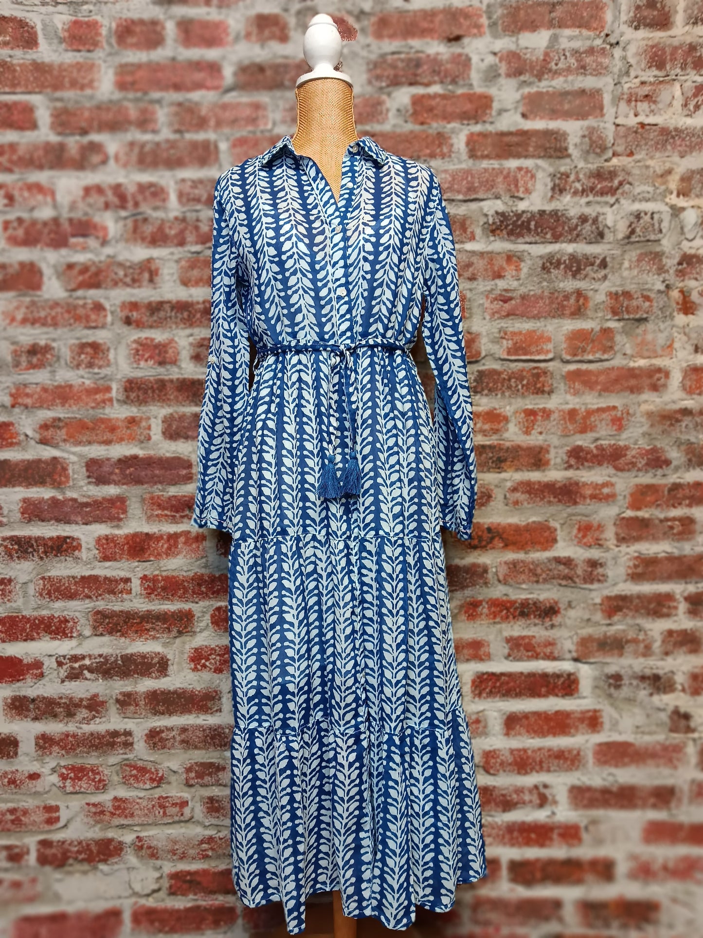 Navy and White Ivy Pattern Dress