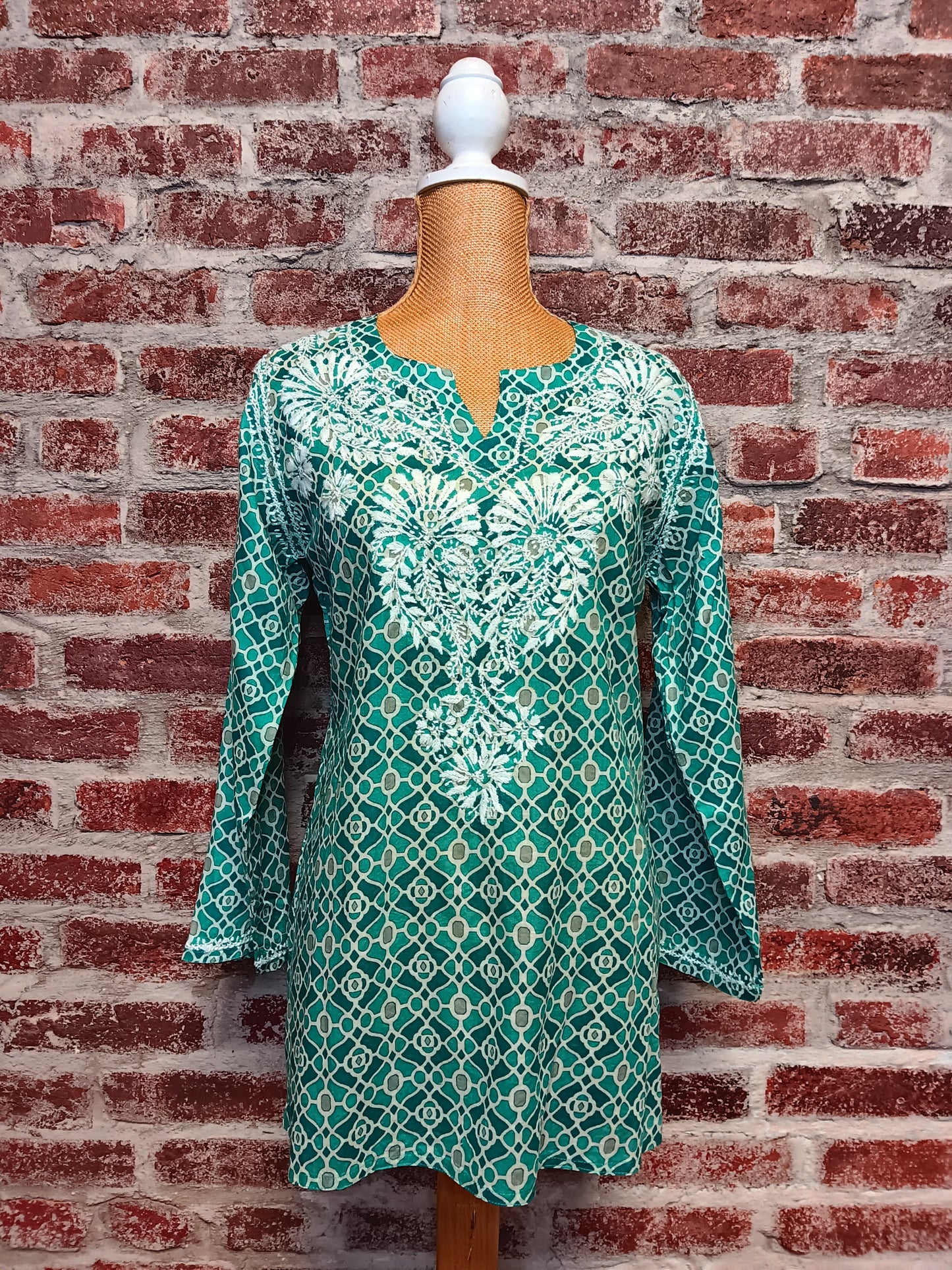 Pine Green Pattern Embroidered Shirt